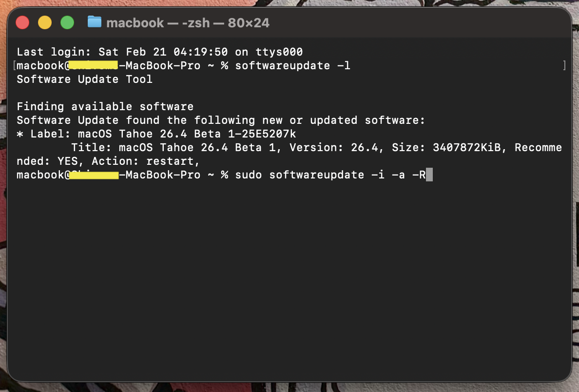 Use this command "sudo softwareupdate -i -a -R"